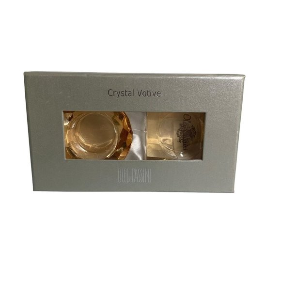 Oleg Cassini Honey Iridescent Crystal Votive Candle Holders Faceted Set of 2 Box - Picture 2 of 12